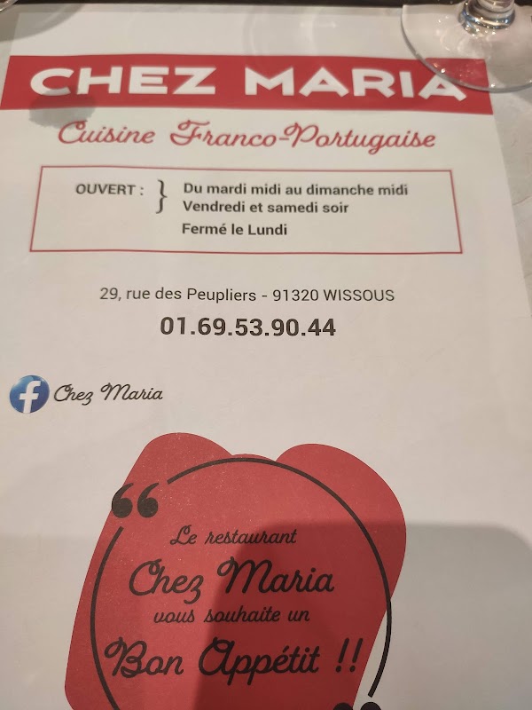 Chez Maria — menu