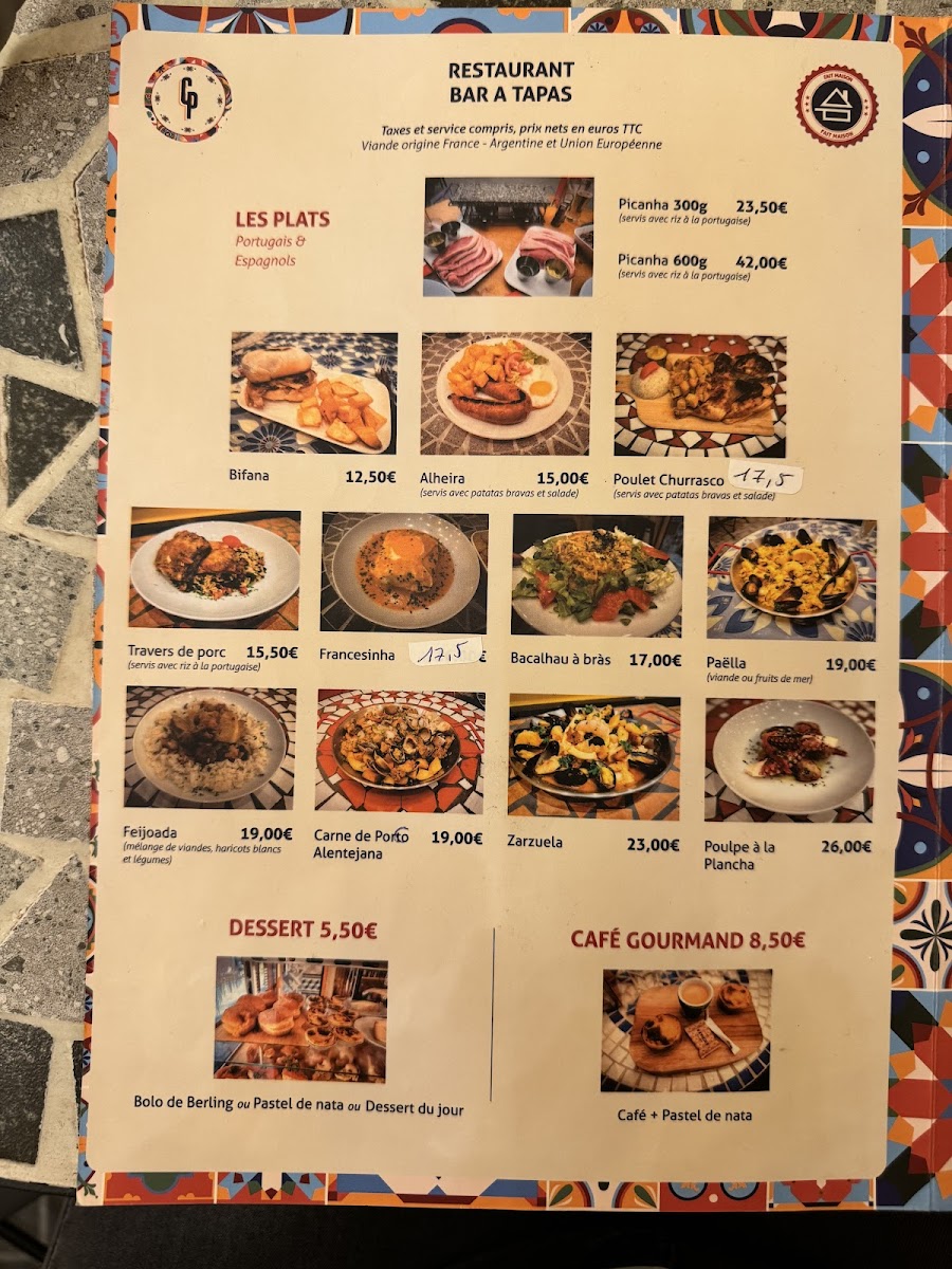 Chez Prada Teixeira — menu