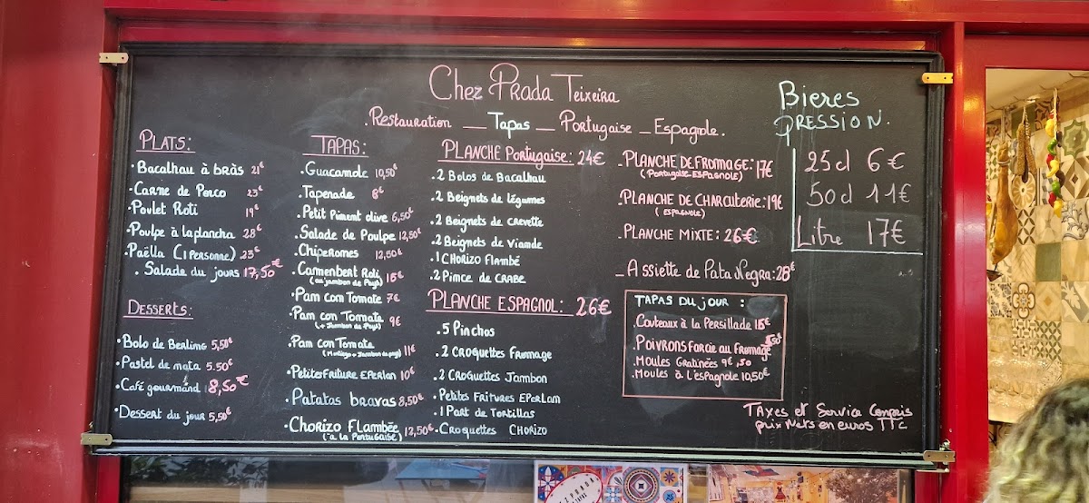 Chez Prada Teixeira — menu