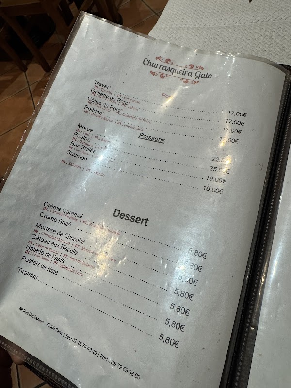 Churrasqueira Galo — menu