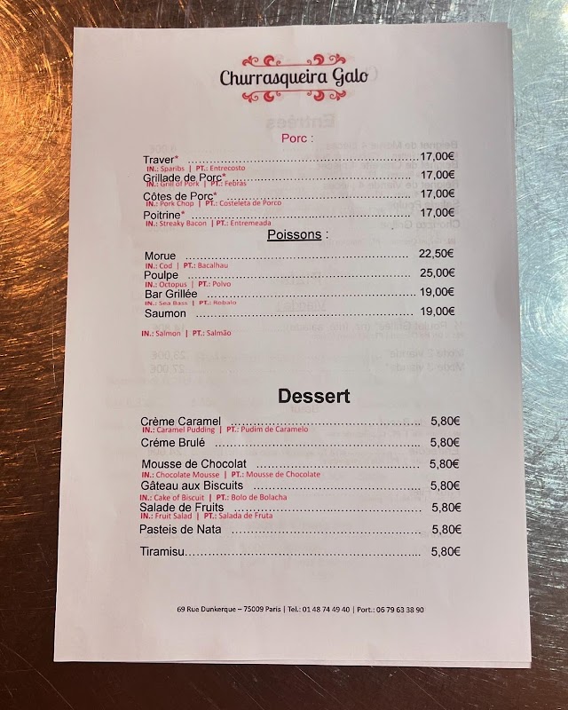 Churrasqueira Galo — menu