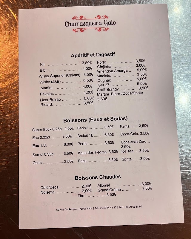 Churrasqueira Galo — menu