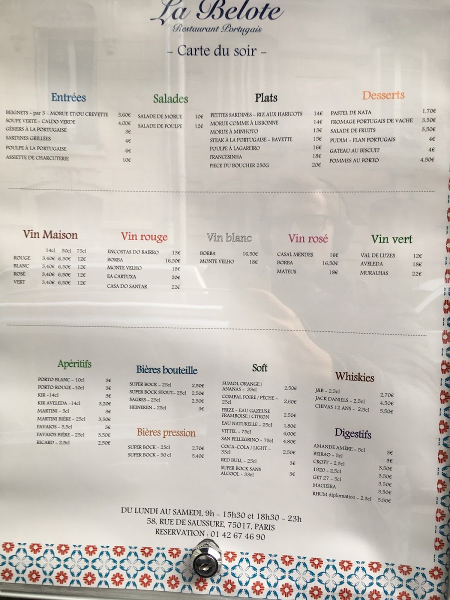 La Belote — menu