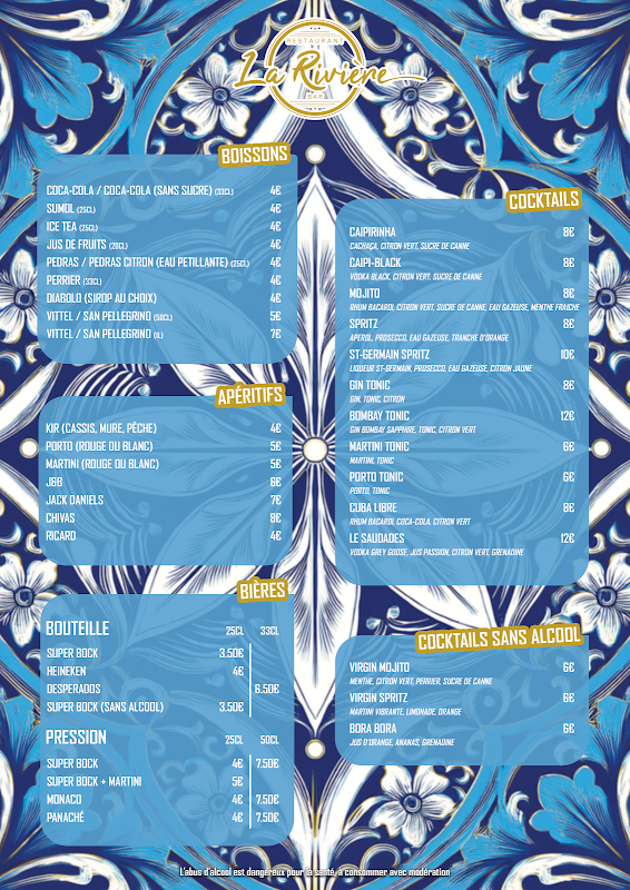 La Rivière — menu
