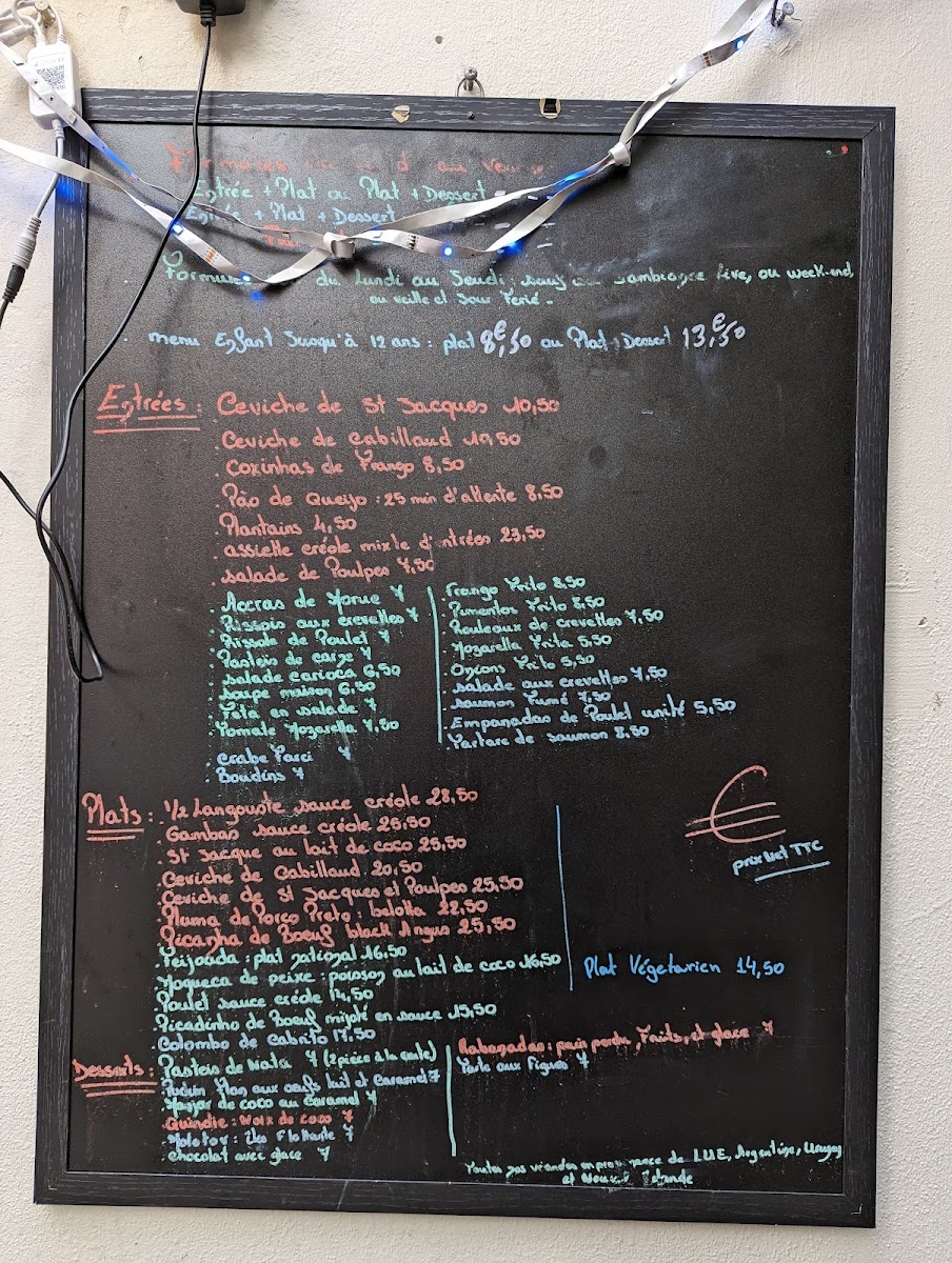 La Taverne du Cap Vert et du Brésil — menu