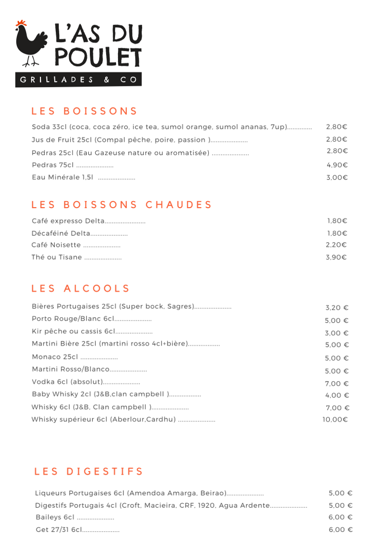 L'As du Poulet — menu