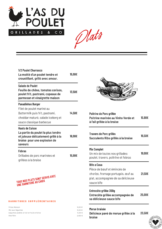 L'As du Poulet — menu