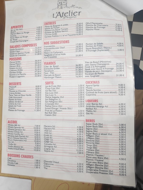 L'Atelier — menu