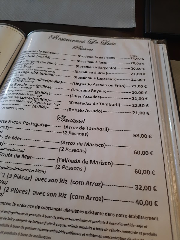Le Luso — menu