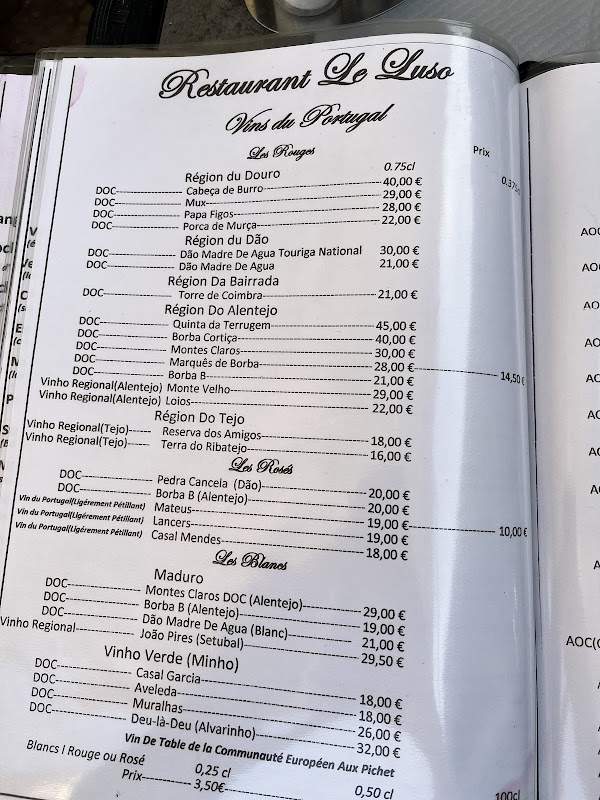 Le Luso — menu