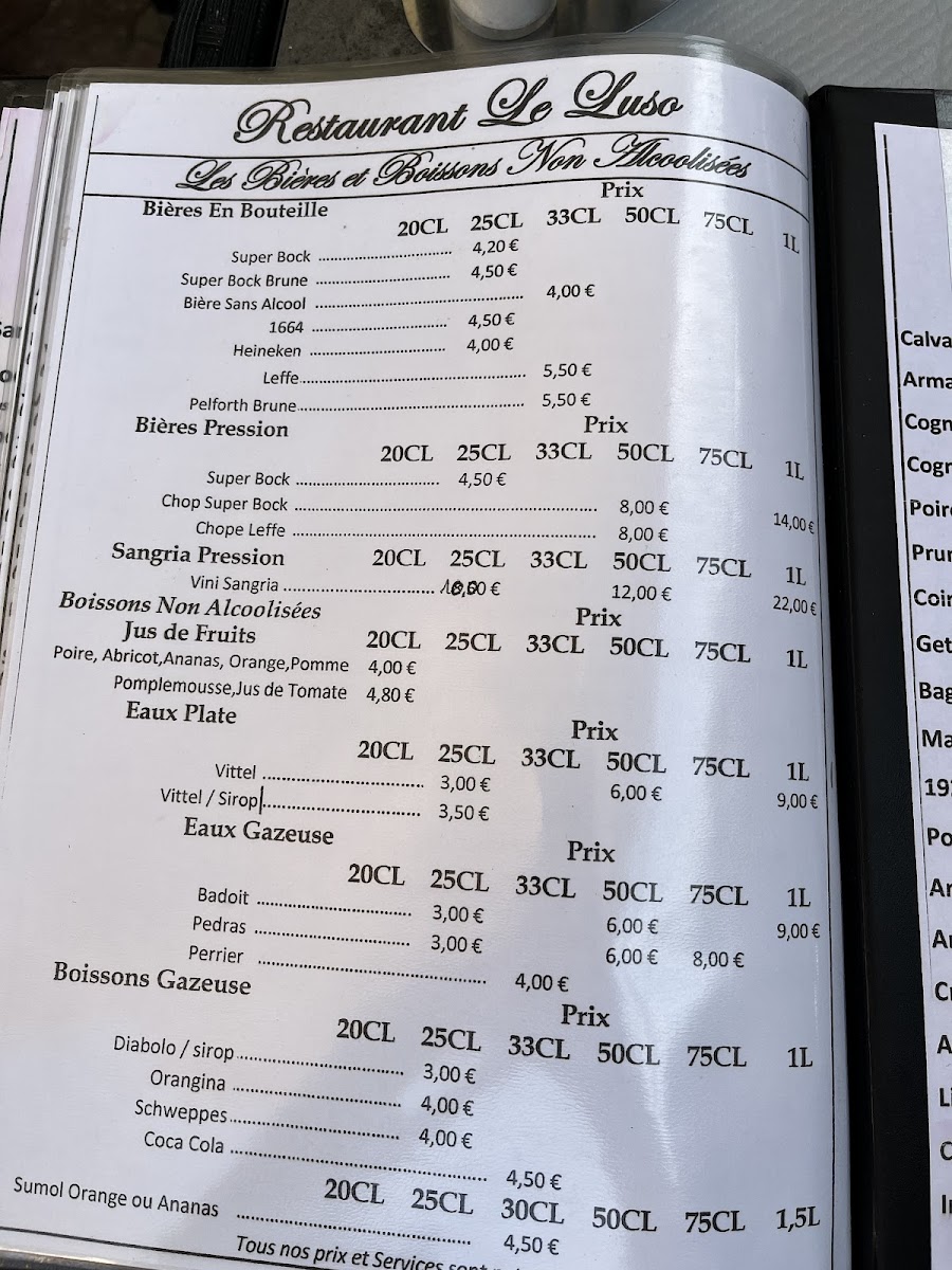 Le Luso — menu