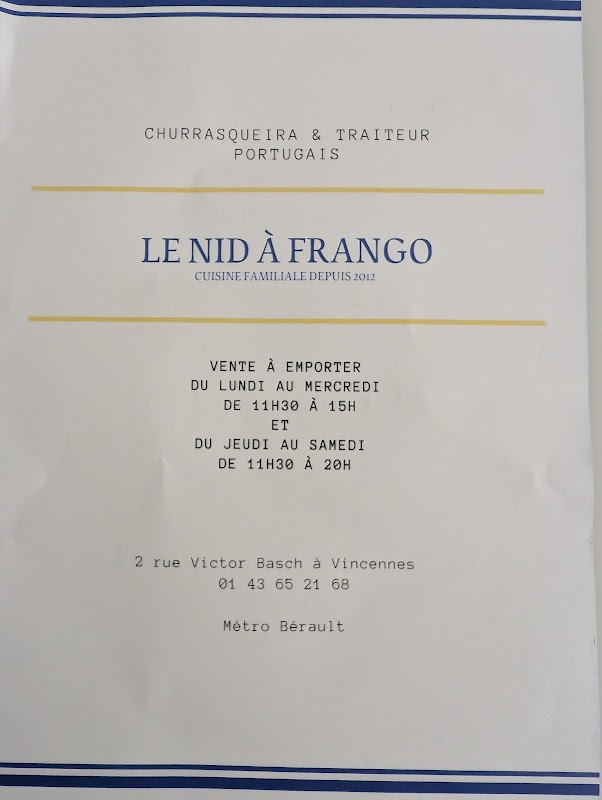 Le nid à Frango — menu