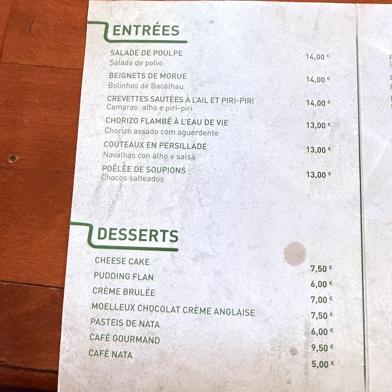 Les comptoirs de Lisbonne — menu