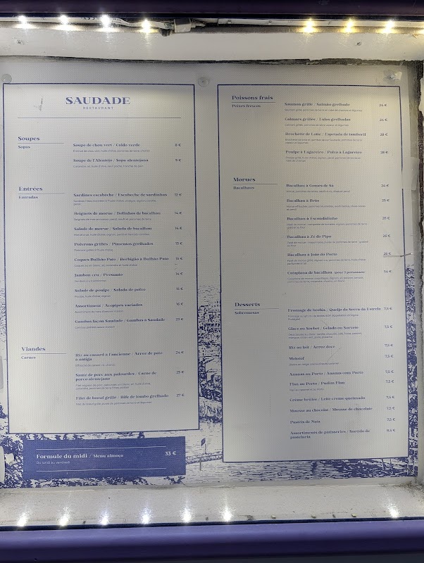 Restaurant Saudade — menu