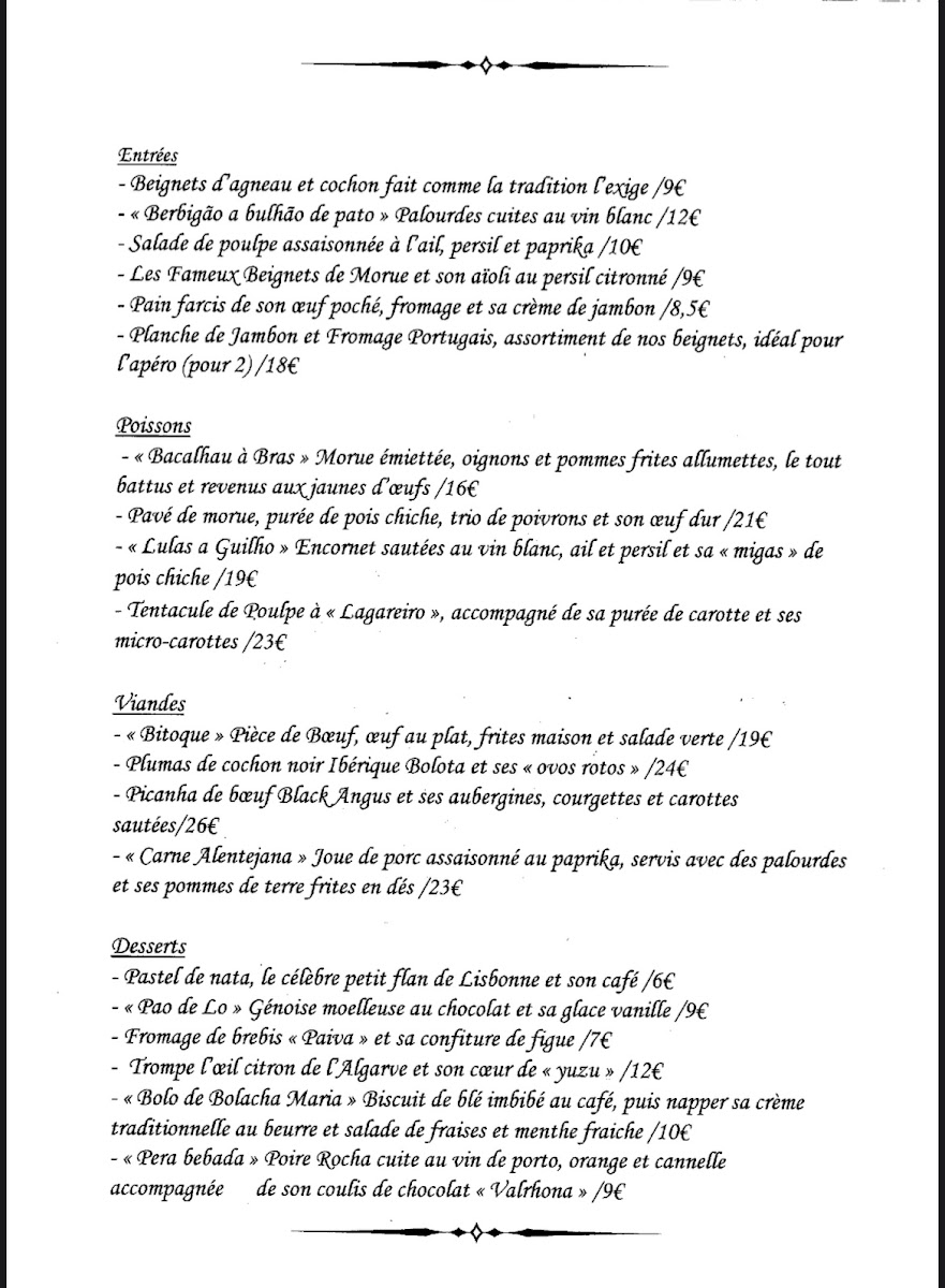 Saudade — menu