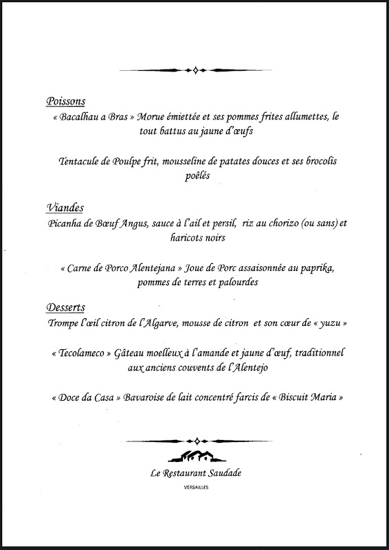 Saudade — menu